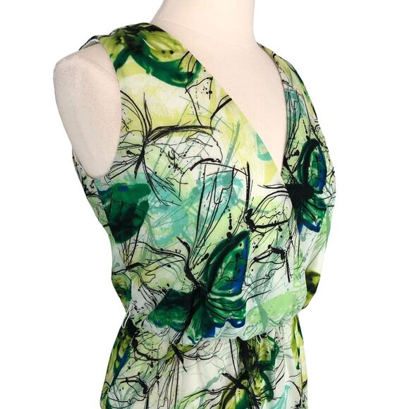 Darian Ruched A-Line Maxi Dress V Neck Sleeveless Geometric Motif Size Medium Gr - Picture 3 of 10